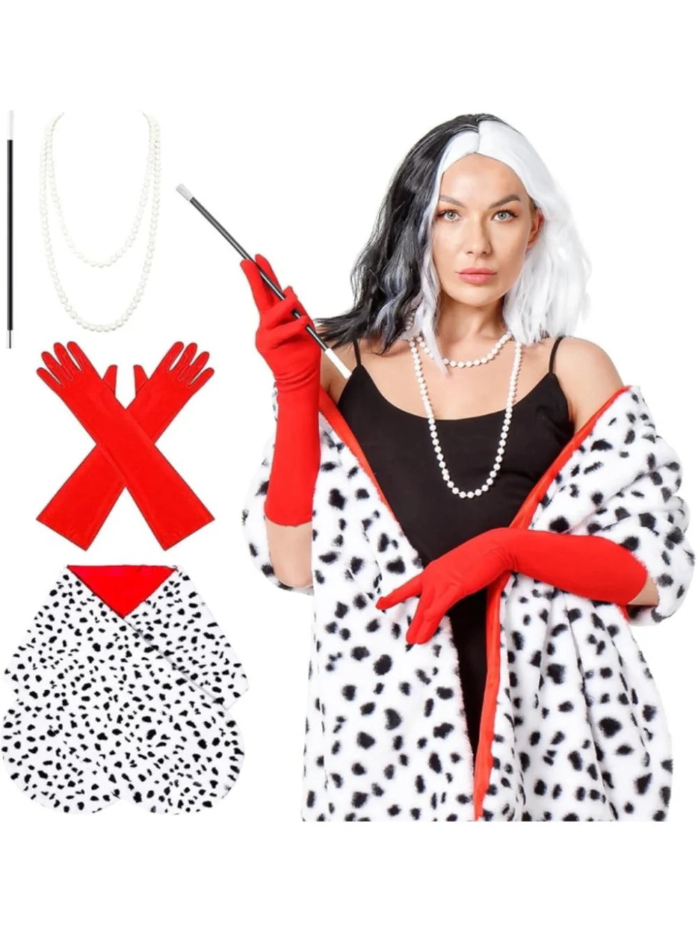 Dalmatian Halloween Cruelllaa Costume Women Faux Stole Accessories NEW